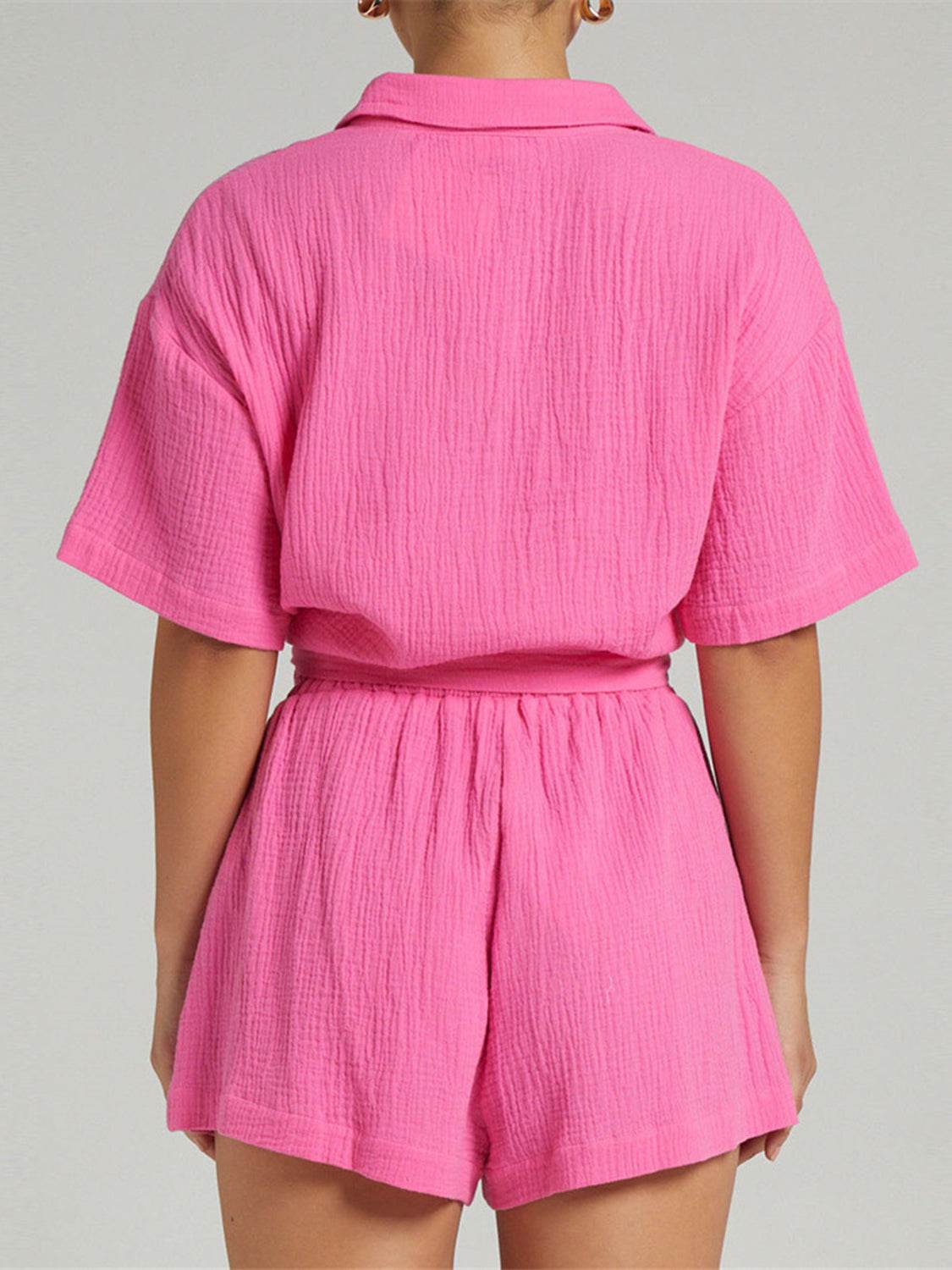 Texture Button Up Shirt and Shorts Set - DaTrendStore.Com