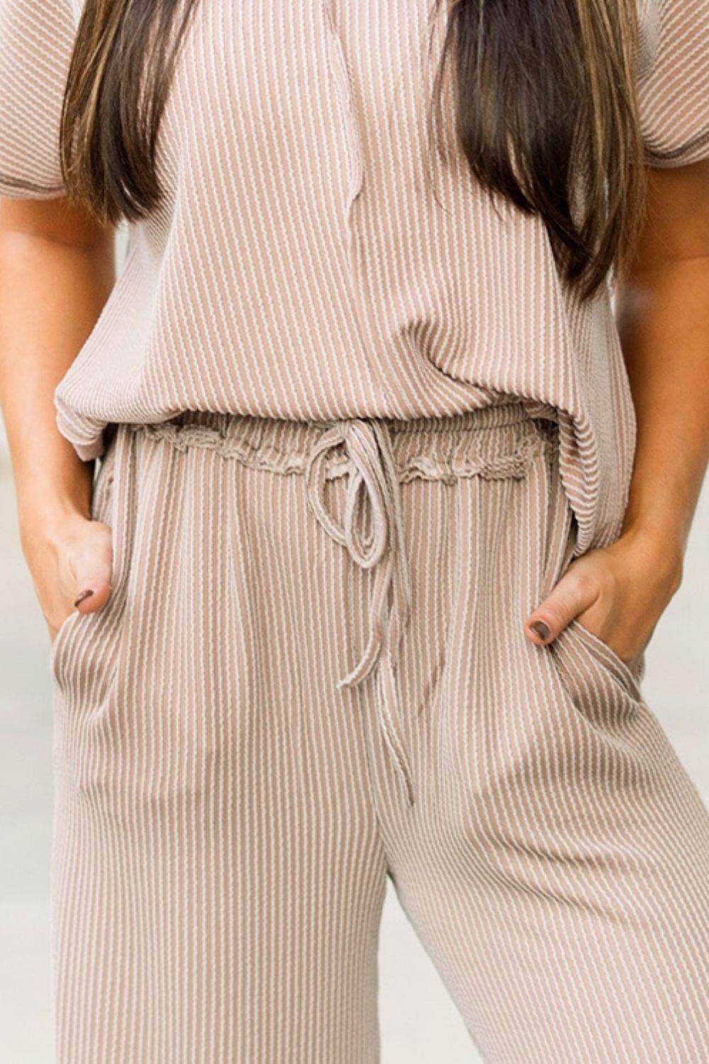 Round Neck Top and Drawstring Pants Set - DaTrendStore.Com
