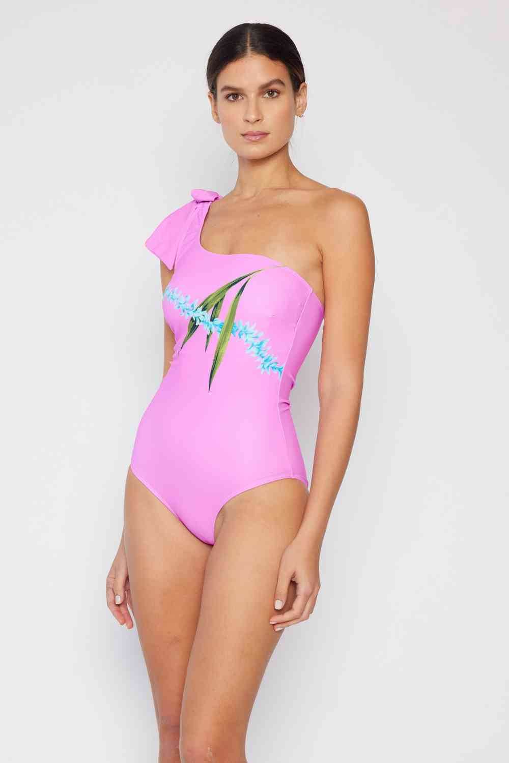 Marina West Swim Vacay Mode One Shoulder Swimsuit in Carnation Pink - DaTrendStore.Com