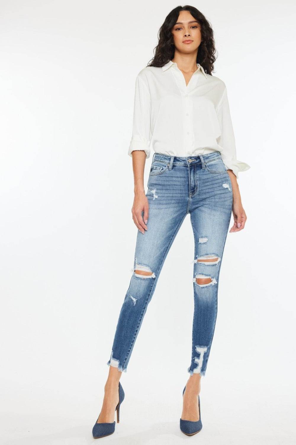 Kancan High Rise Frayed Ankle Skinny Jeans - DaTrendStore.Com
