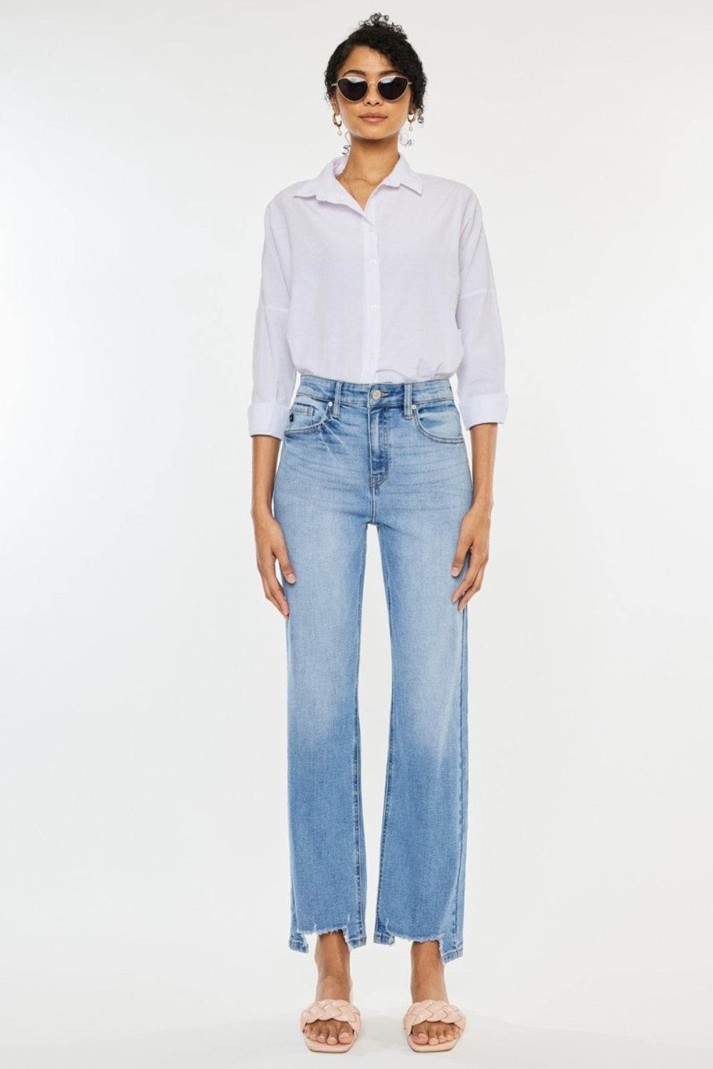 Kancan High Waist Raw Hem Straight Jeans - DaTrendStore.Com