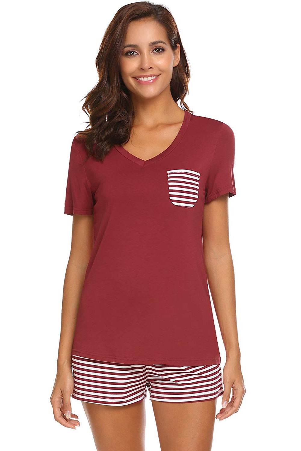 Striped Short Sleeve Top and Shorts Lounge Set - DaTrendStore.Com