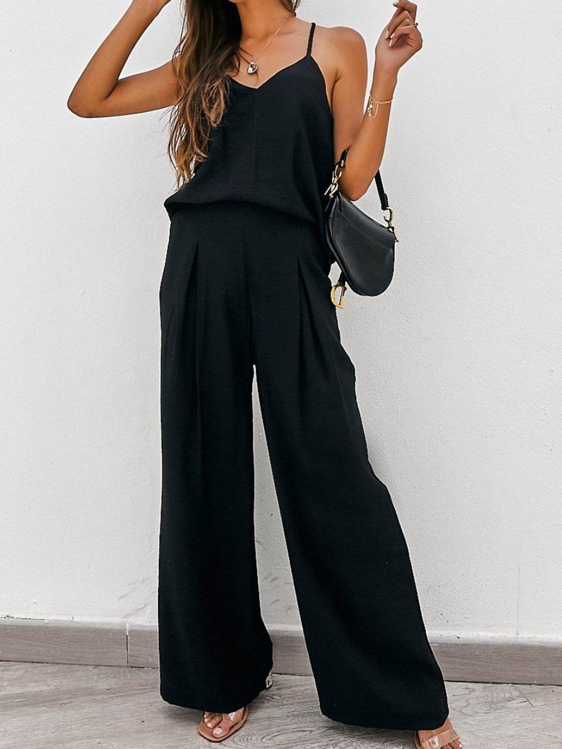 Spaghetti Strap Cami and Wide Leg Pants Set - DaTrendStore.Com