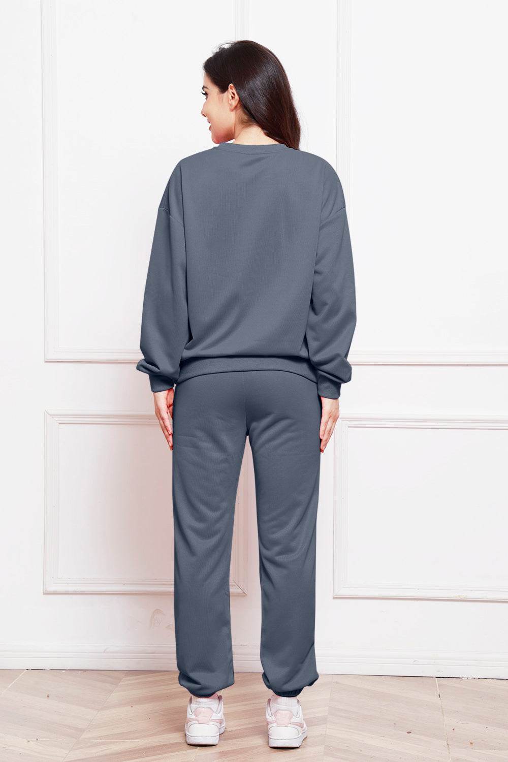 Round Neck Long Sleeve Sweatshirt and Pants Set - DaTrendStore.Com