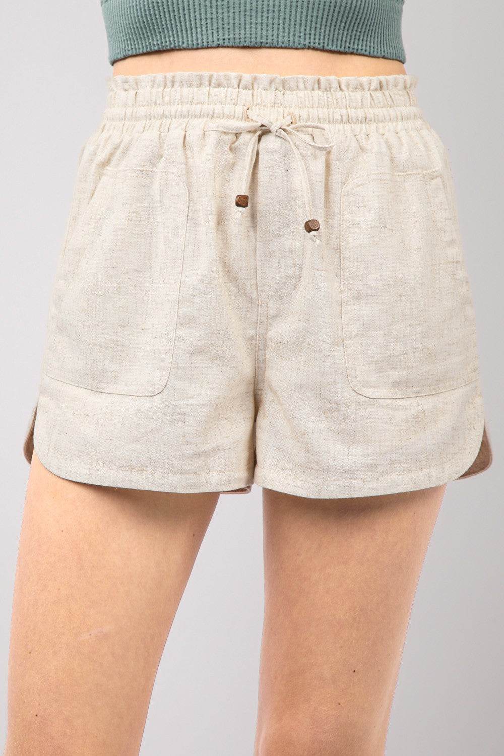 VERY J Drawstring Elastic Waist Linen Shorts - DaTrendStore.Com