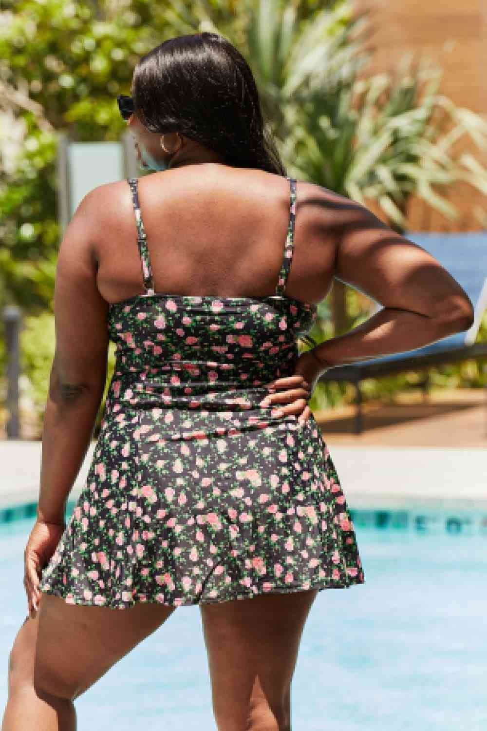 Marina West Swim Full Size Clear Waters Swim Dress in Black Roses - DaTrendStore.Com