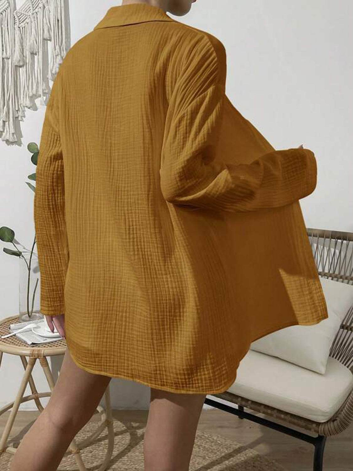 Dropped Shoulder Button Up Top and Elastic Waist Shorts Set - DaTrendStore.Com