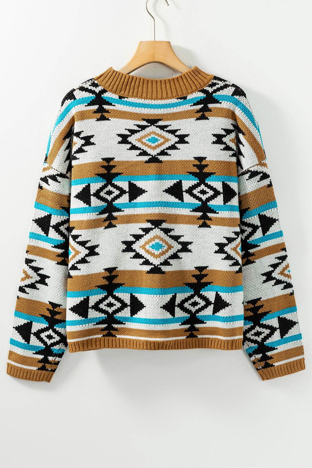 Geometric Round Neck Long Sleeve Sweater - DaTrendStore.Com