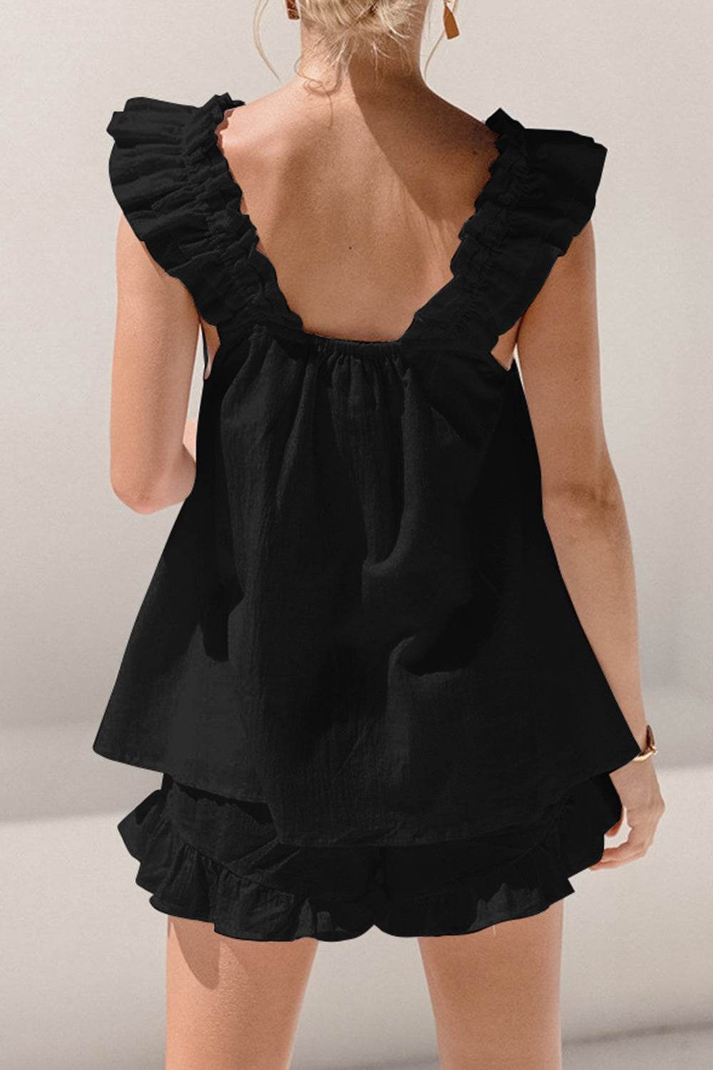 Ruffled Square Neck Top and Shorts Set - DaTrendStore.Com