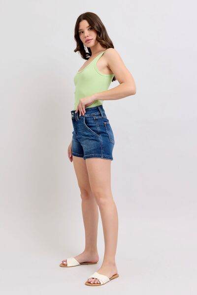Judy Blue Full Size Double Button Waistband Denim Shorts Plus Size - DaTrendStore.Com