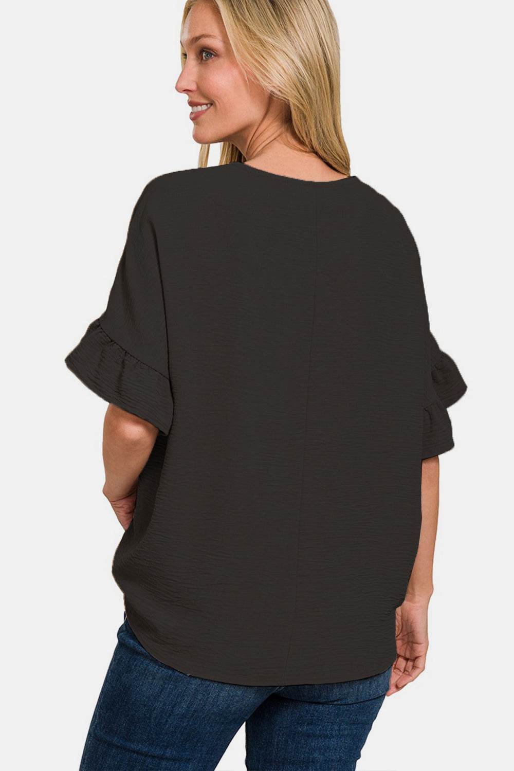 Zenana V-Neck Flutter Sleeve Top - DaTrendStore.Com
