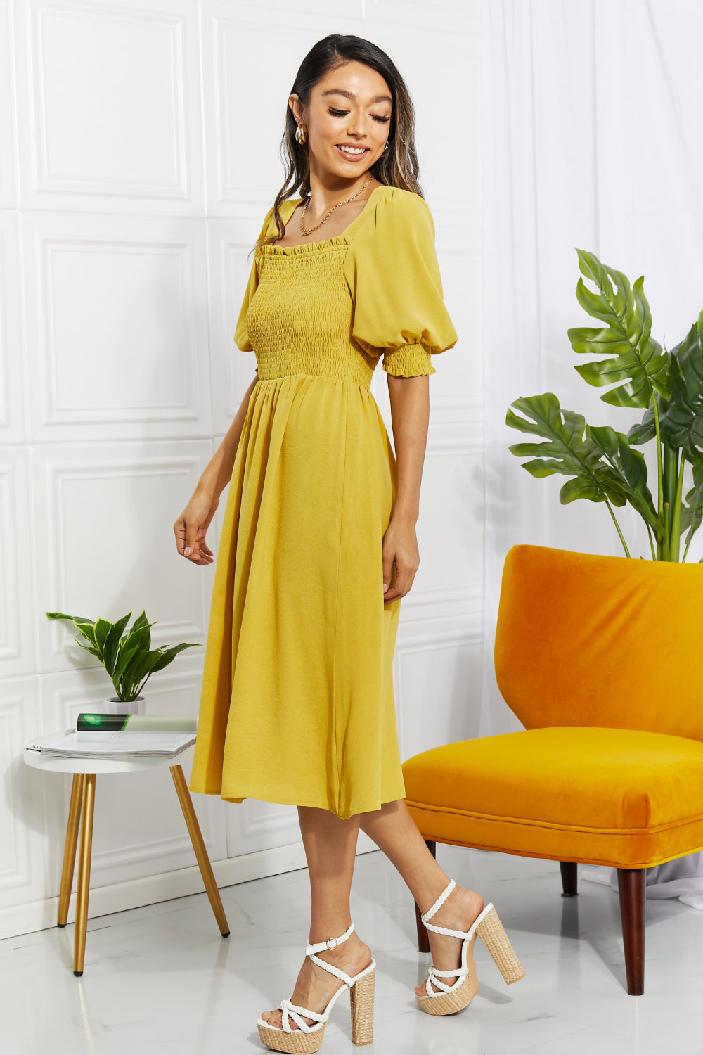 ODDI Full Size Love You Forever Square Neck Midi Dress