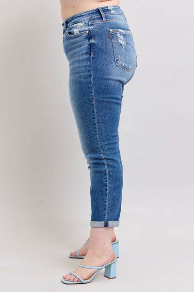 Judy Blue Full Size Button Fly Distressed Jeans with Pockets Plus Size - DaTrendStore.Com