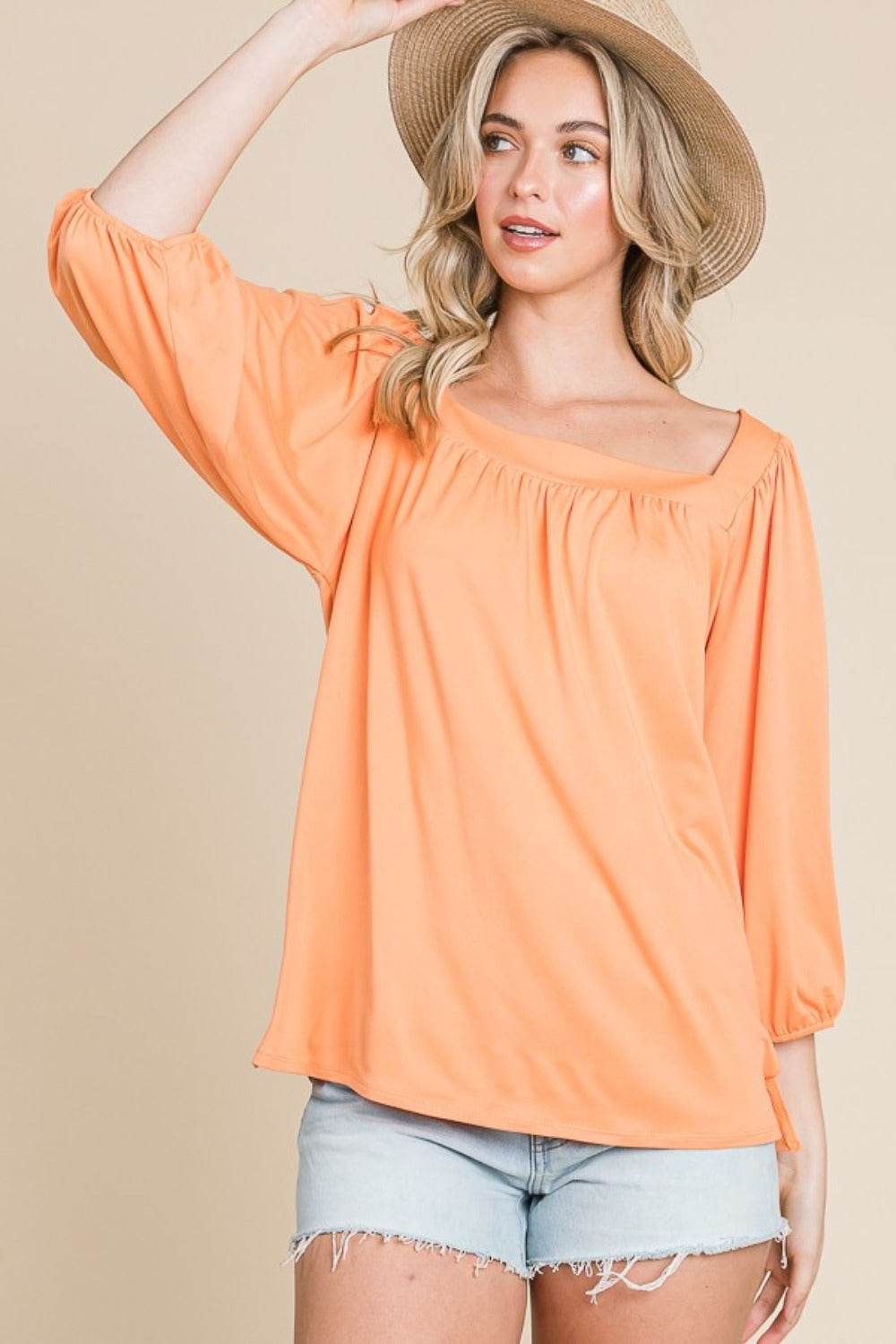 Culture Code Square Neck Puff Sleeve Top - DaTrendStore.Com