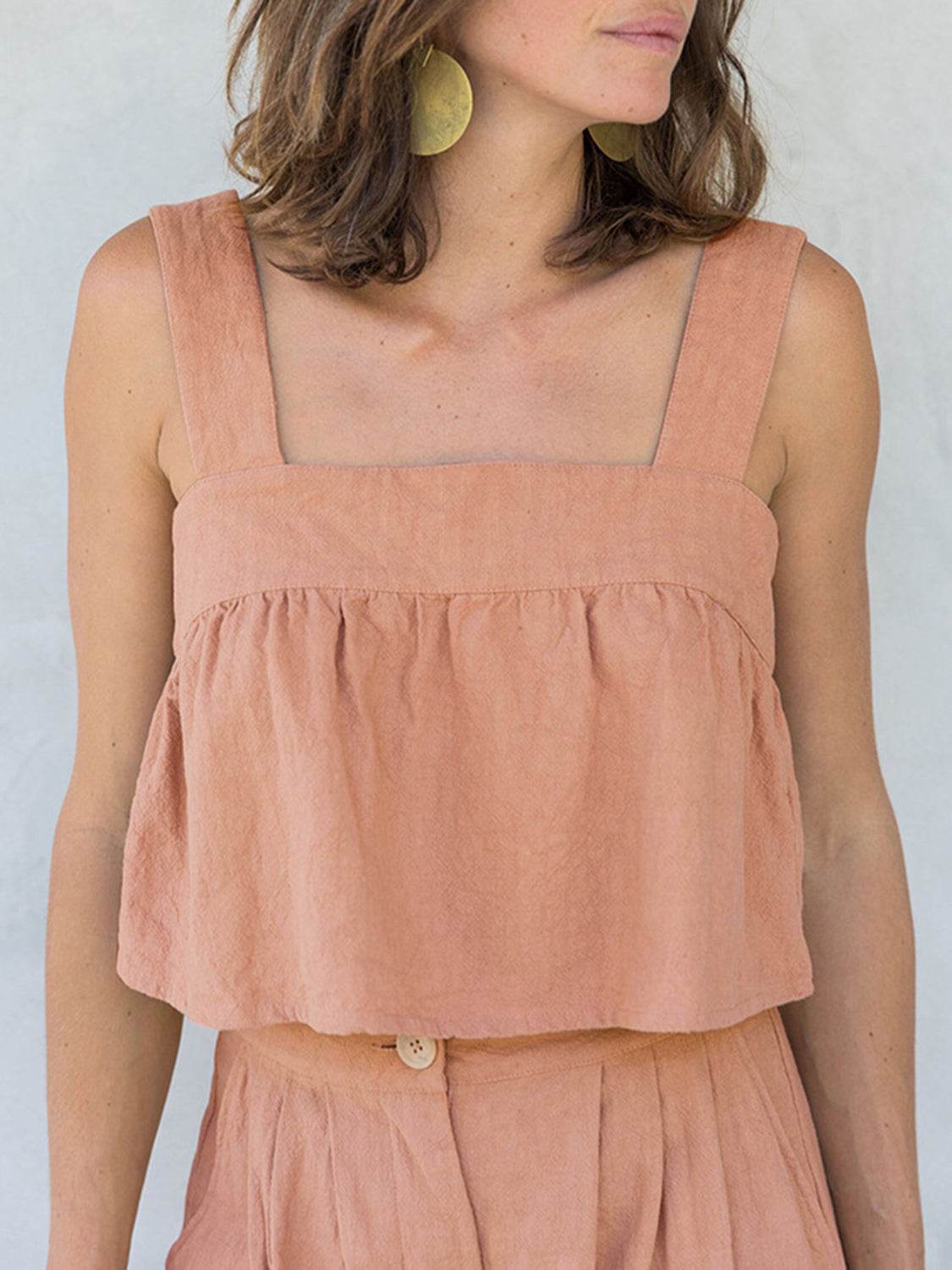 Square Neck Wide Strap Top and Pants Set - DaTrendStore.Com
