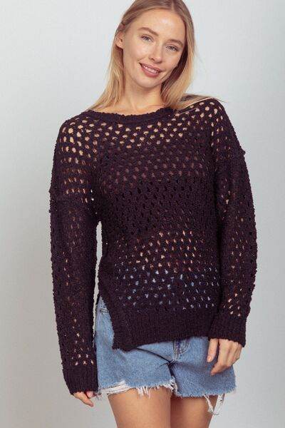 VERY J Openwork Slit Knit Cover Up - DaTrendStore.Com