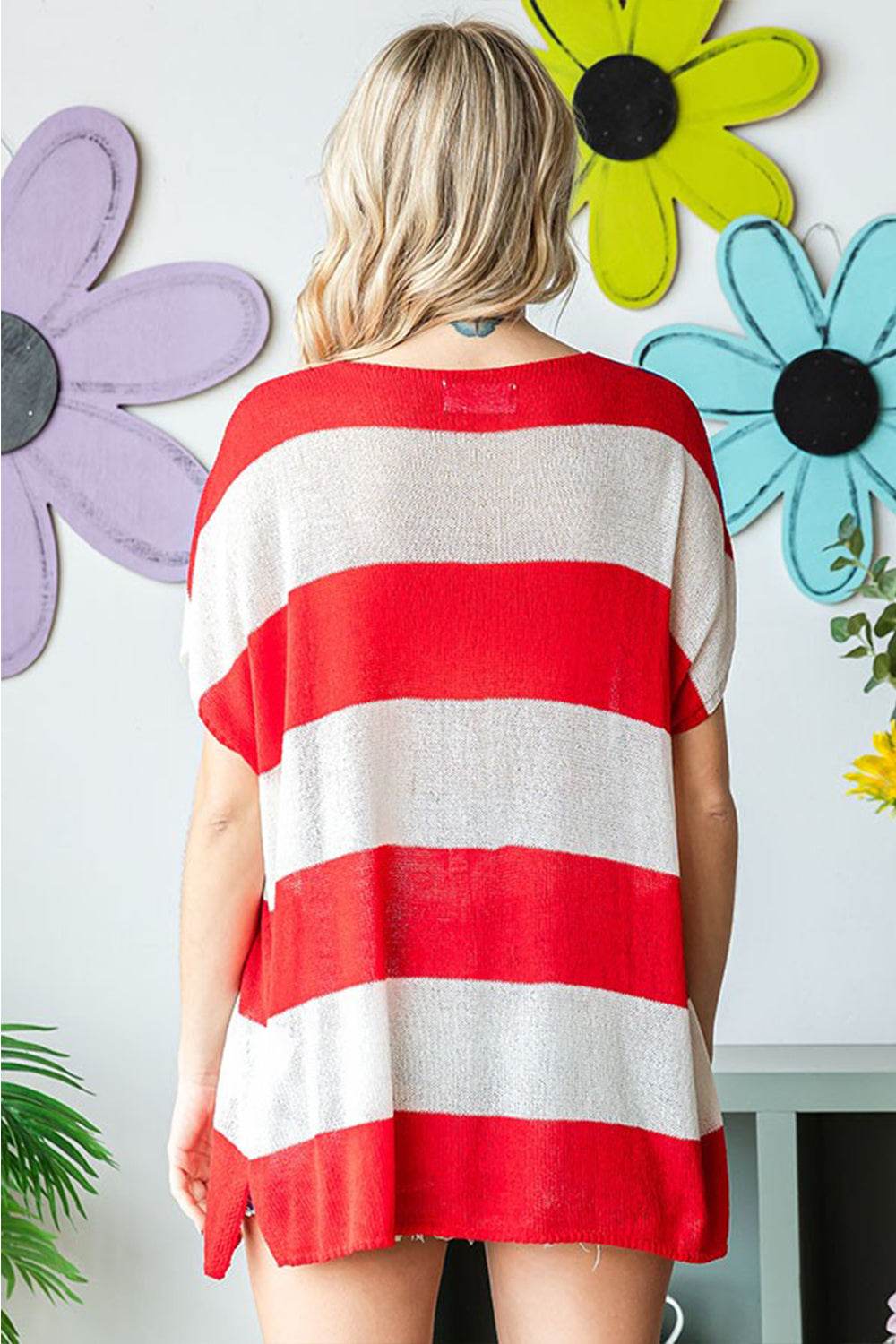 First Love Full Size USA Flag Drop Shoulder Knit Top - DaTrendStore.Com