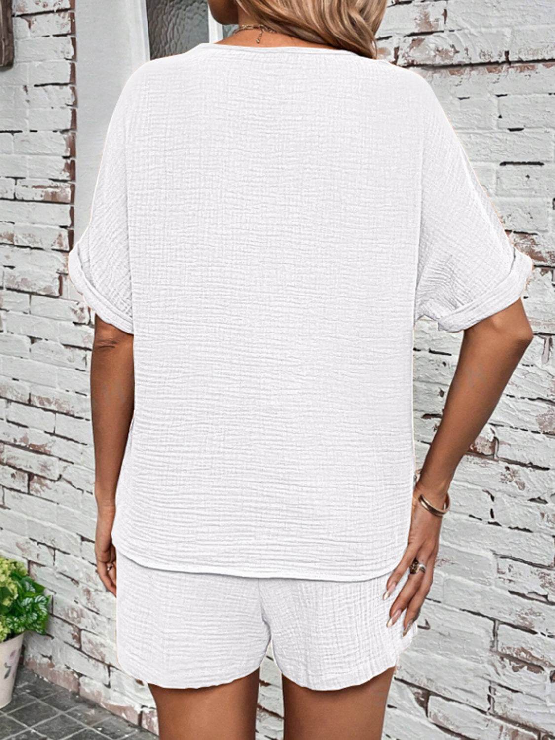 Notched Half Sleeve Top and Shorts Set - DaTrendStore.Com