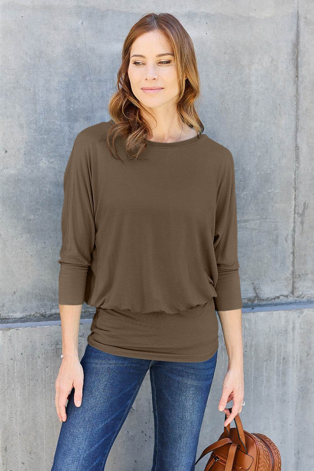 Basic Bae Full Size Round Neck Batwing Sleeve Top - DaTrendStore.Com