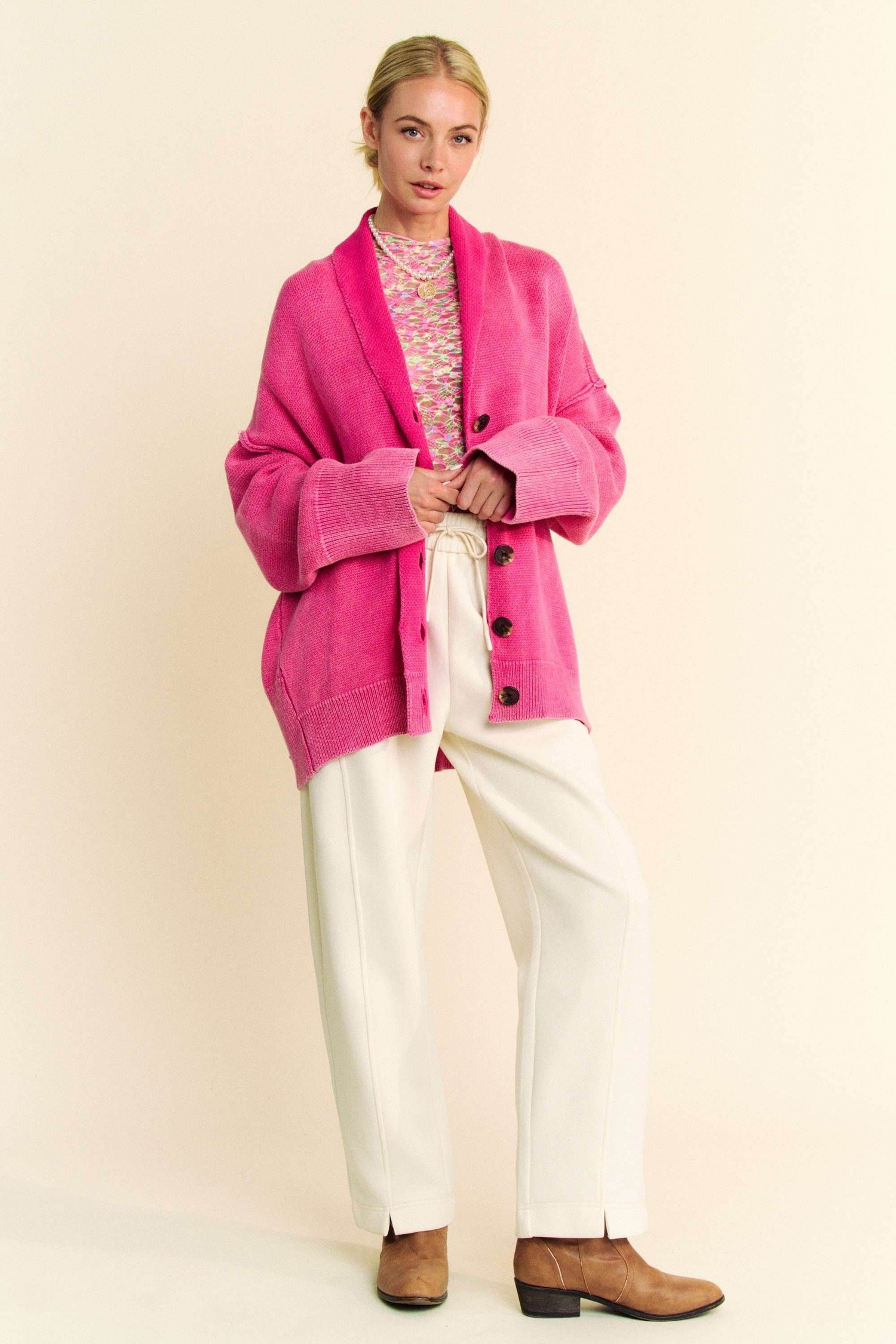 Davi & Dani Shawl Collar Ribbed Detail Button Up Cardigan - DaTrendStore.Com