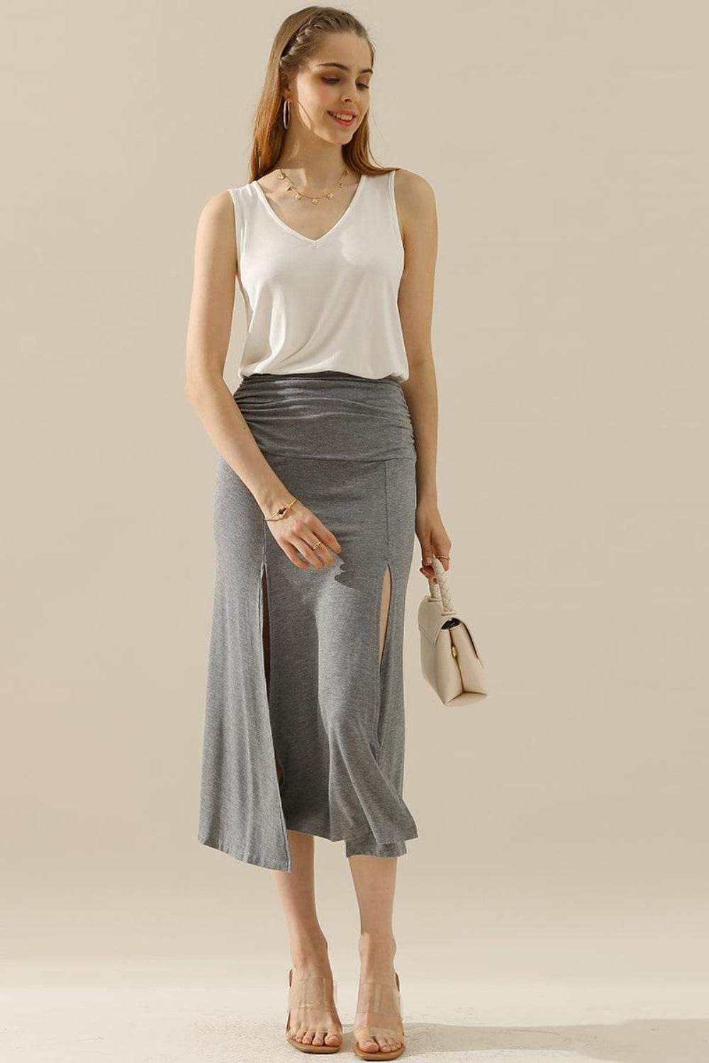 Ninexis Full Size V-Neck Curved Hem Tank - DaTrendStore.Com