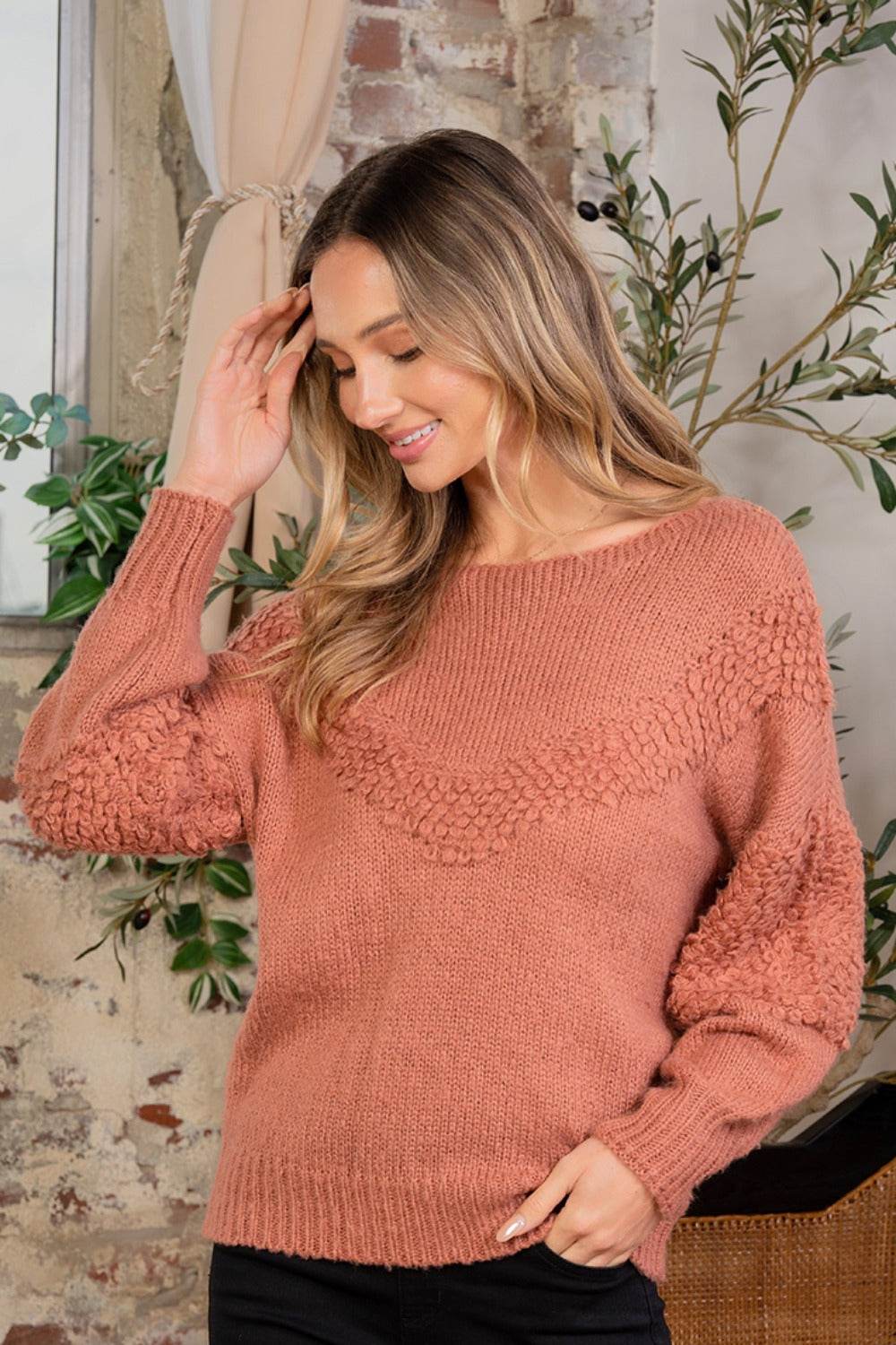 Sew In Love Boat Neck Long Sleeve Sweater - DaTrendStore.Com