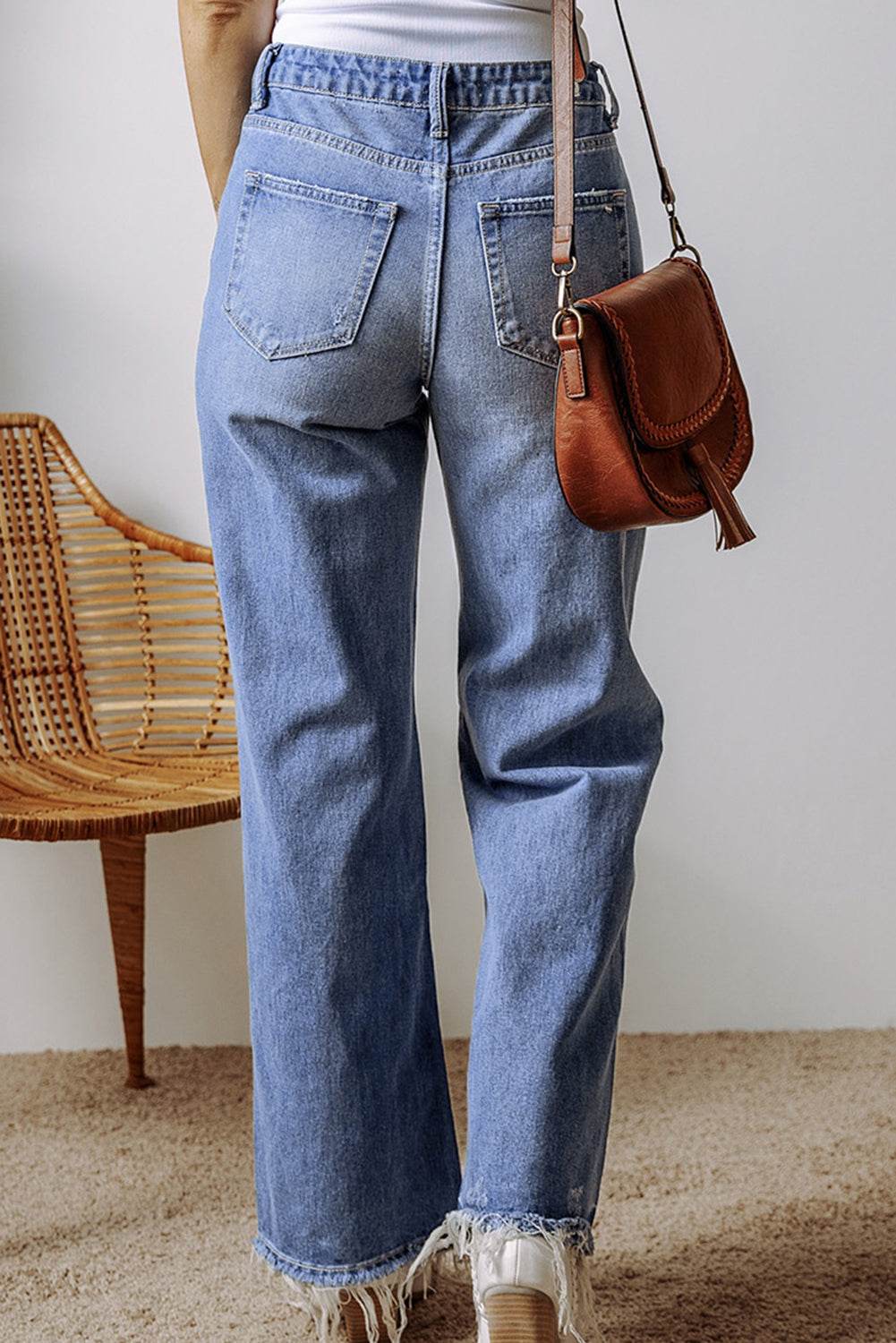 Distressed Straight Leg Jeans with Pockets - DaTrendStore.Com