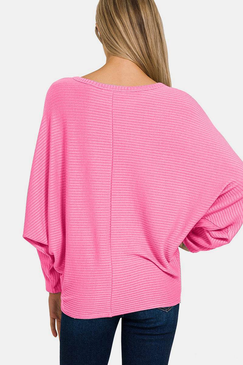 Zenana Ribbed Round Neck Long Sleeve Top - DaTrendStore.Com