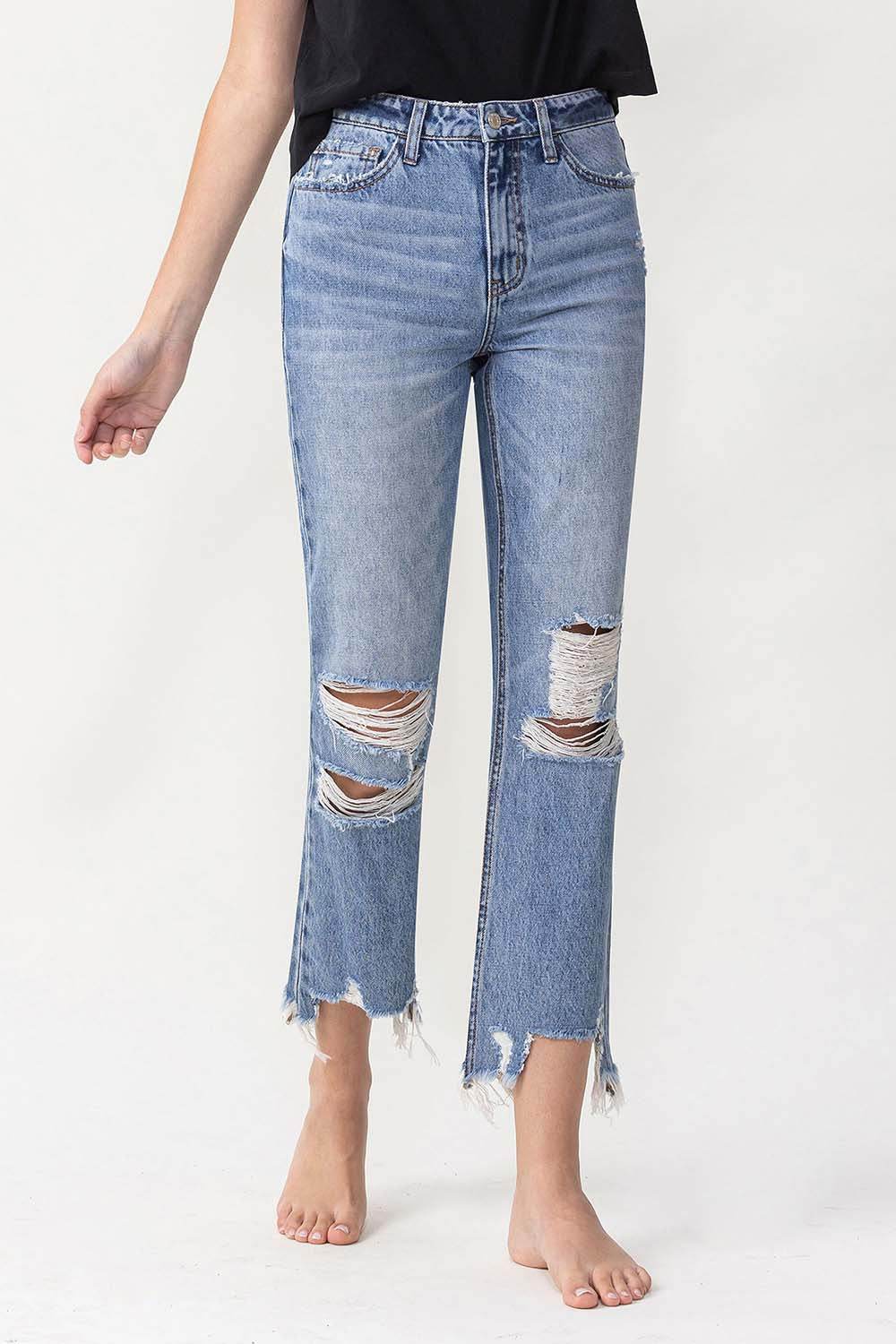 Lovervet High Rise Distressed Straight Jeans - DaTrendStore.Com