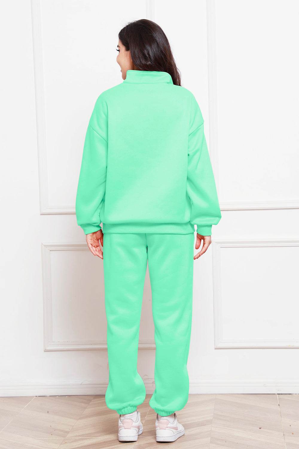 Half Zip Long Sleeve Sweatshirt and Pants Set - DaTrendStore.Com