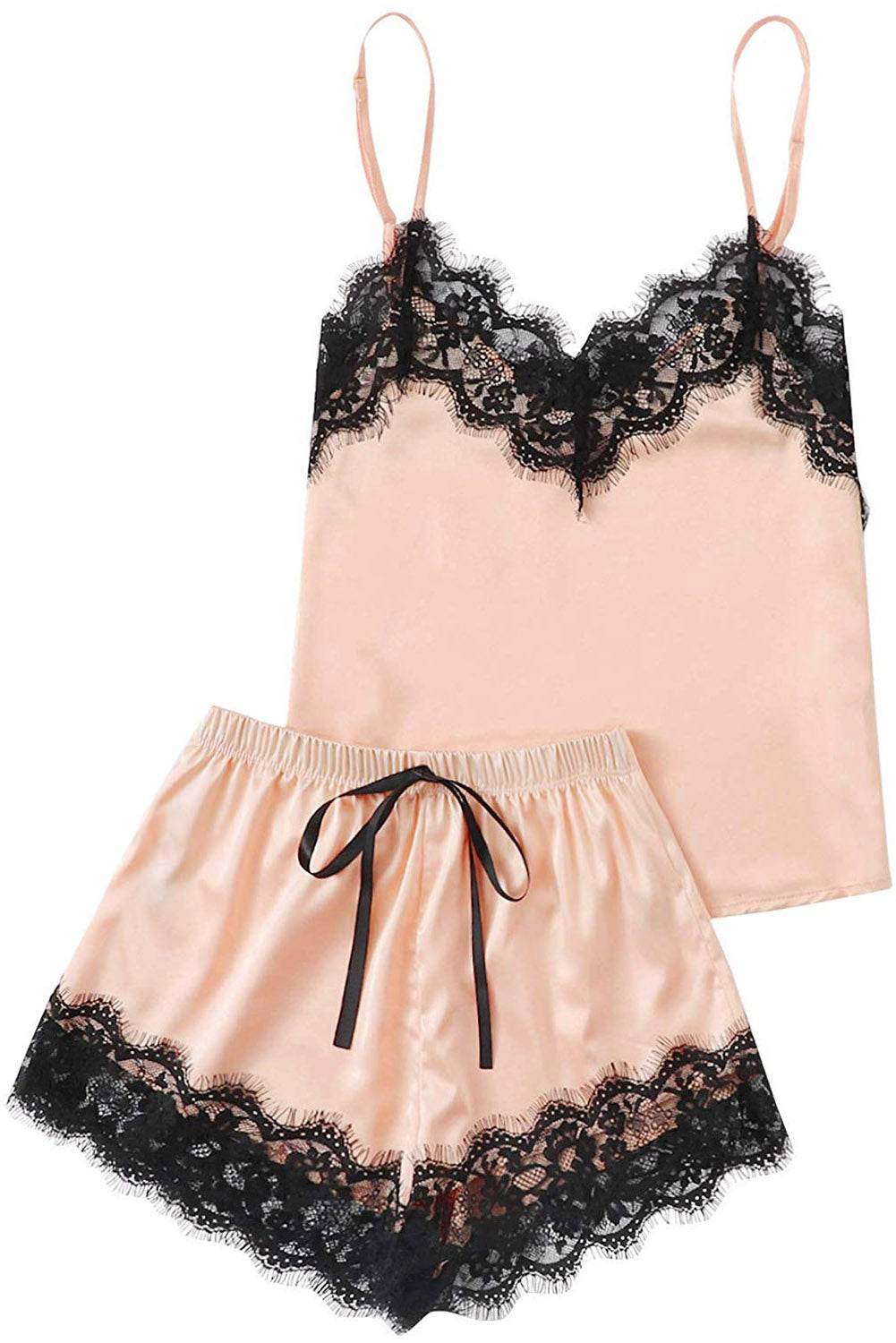 Lace Detail Spaghetti Strap Top and Shorts Lounge Set - DaTrendStore.Com