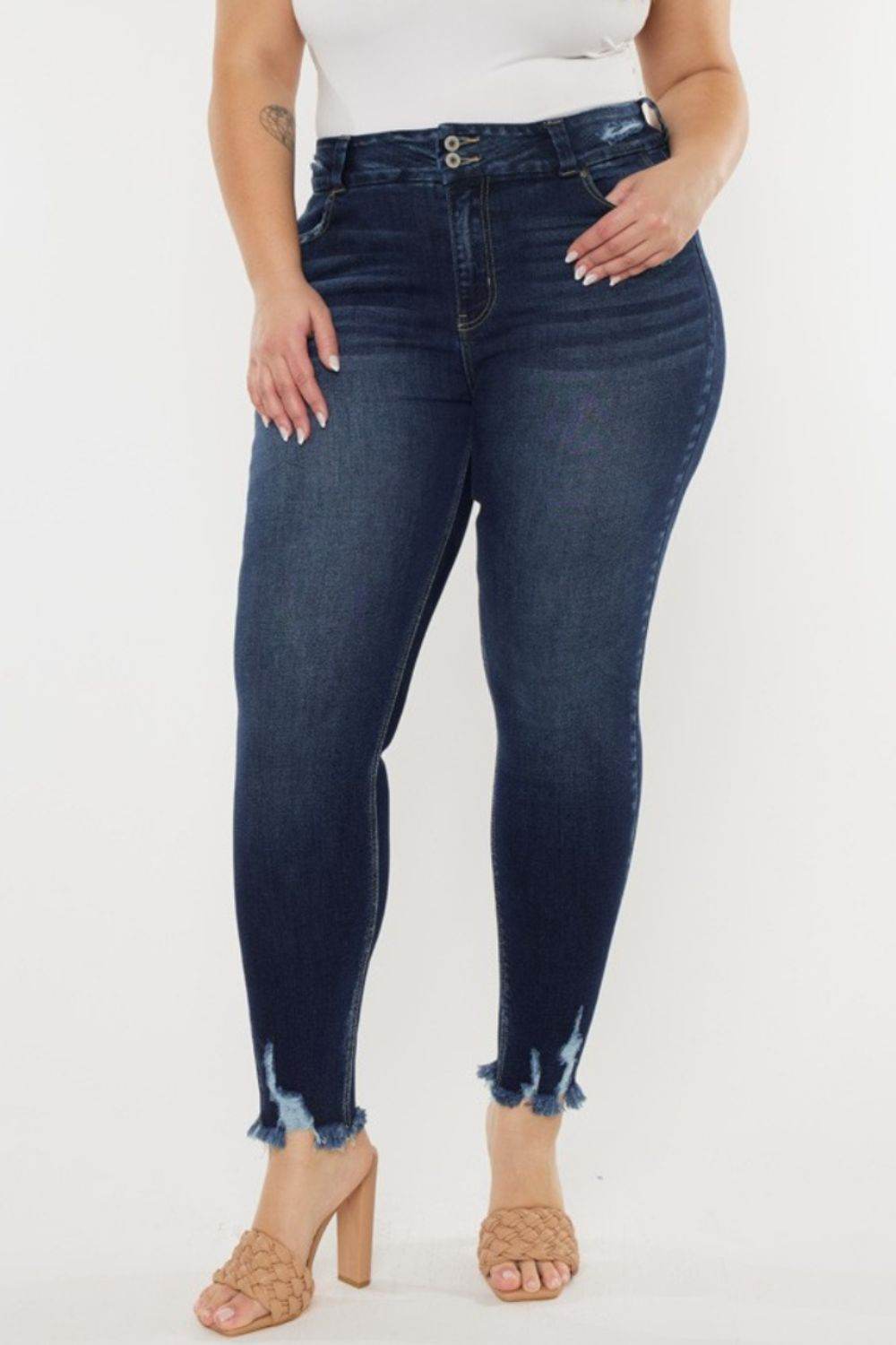 Kancan Full Size Cat's Whiskers Raw Hem High Waist Jeans - DaTrendStore.Com