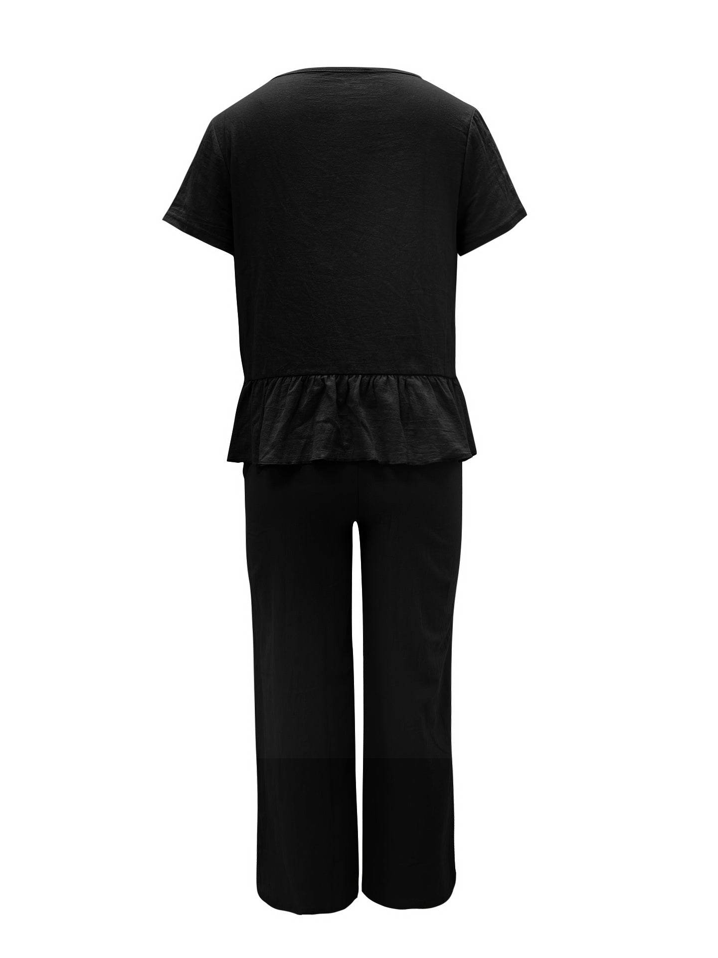 Peplum Round Neck Short Sleeve Top and Pants Set - DaTrendStore.Com