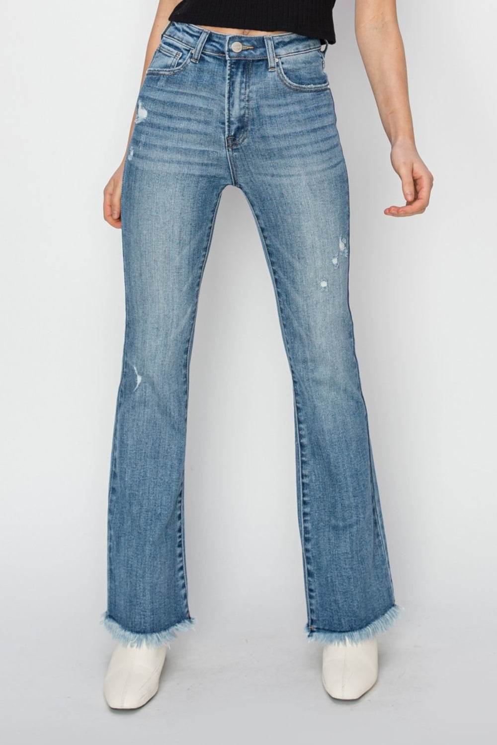 RISEN High Rise Frayed Hem Bootcut Jeans - DaTrendStore.Com