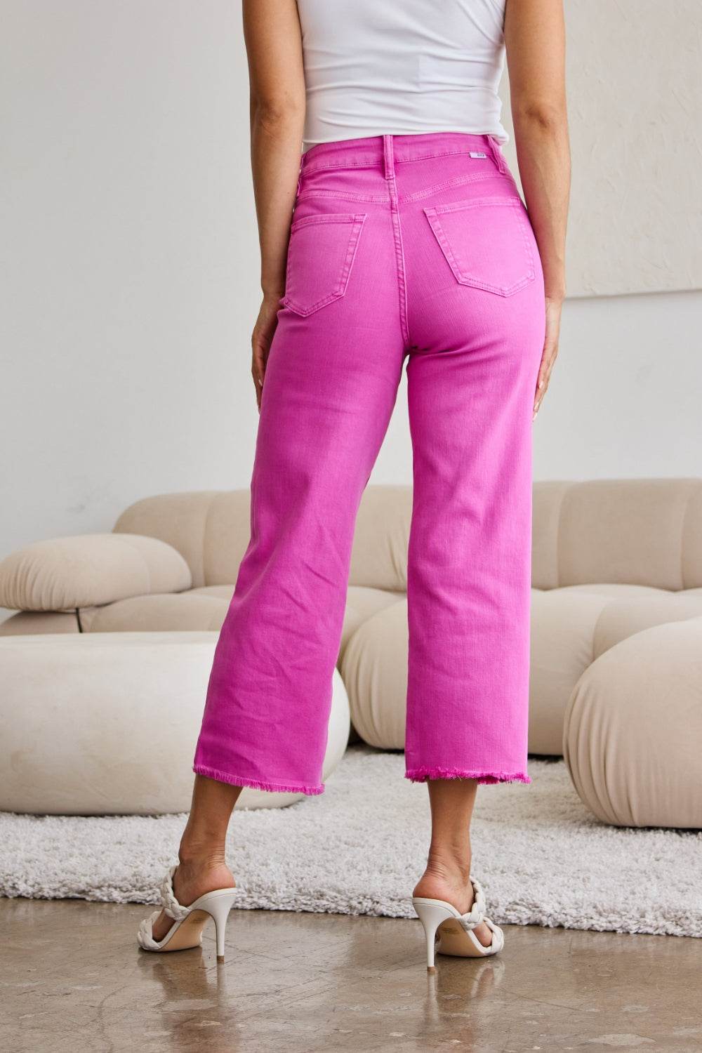RFM Crop Chloe Full Size Tummy Control High Waist Raw Hem Jeans - DaTrendStore.Com