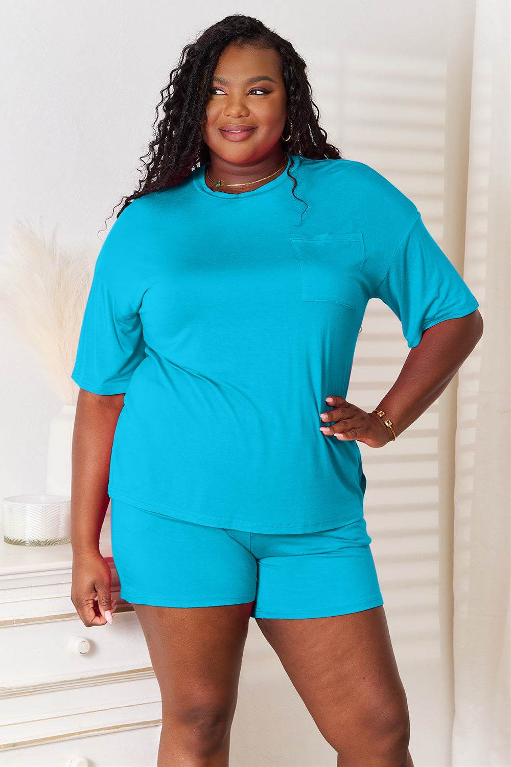 Basic Bae Full Size Soft Rayon Half Sleeve Top and Shorts Set - DaTrendStore.Com