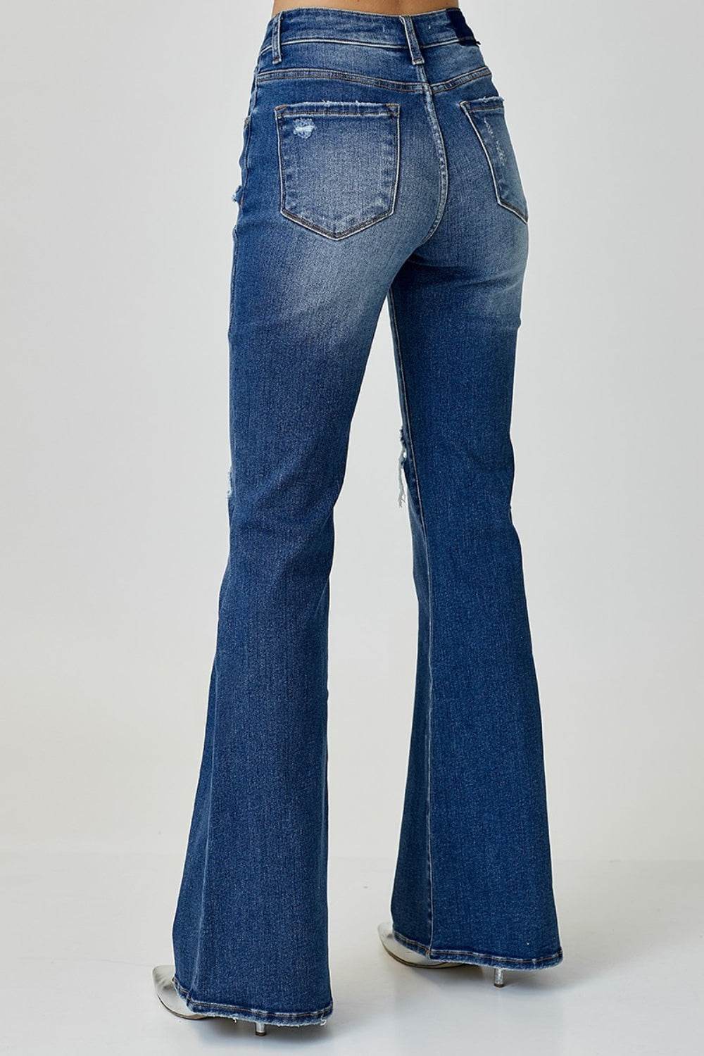 RISEN Distressed Button-Fly Flare Jeans - DaTrendStore.Com