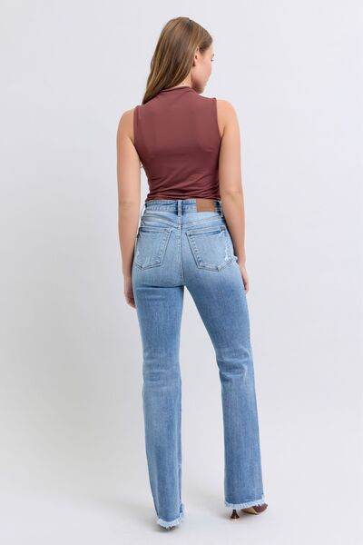 Judy Blue Full Size Raw Hem High Rise Bootcut Jeans - DaTrendStore.Com