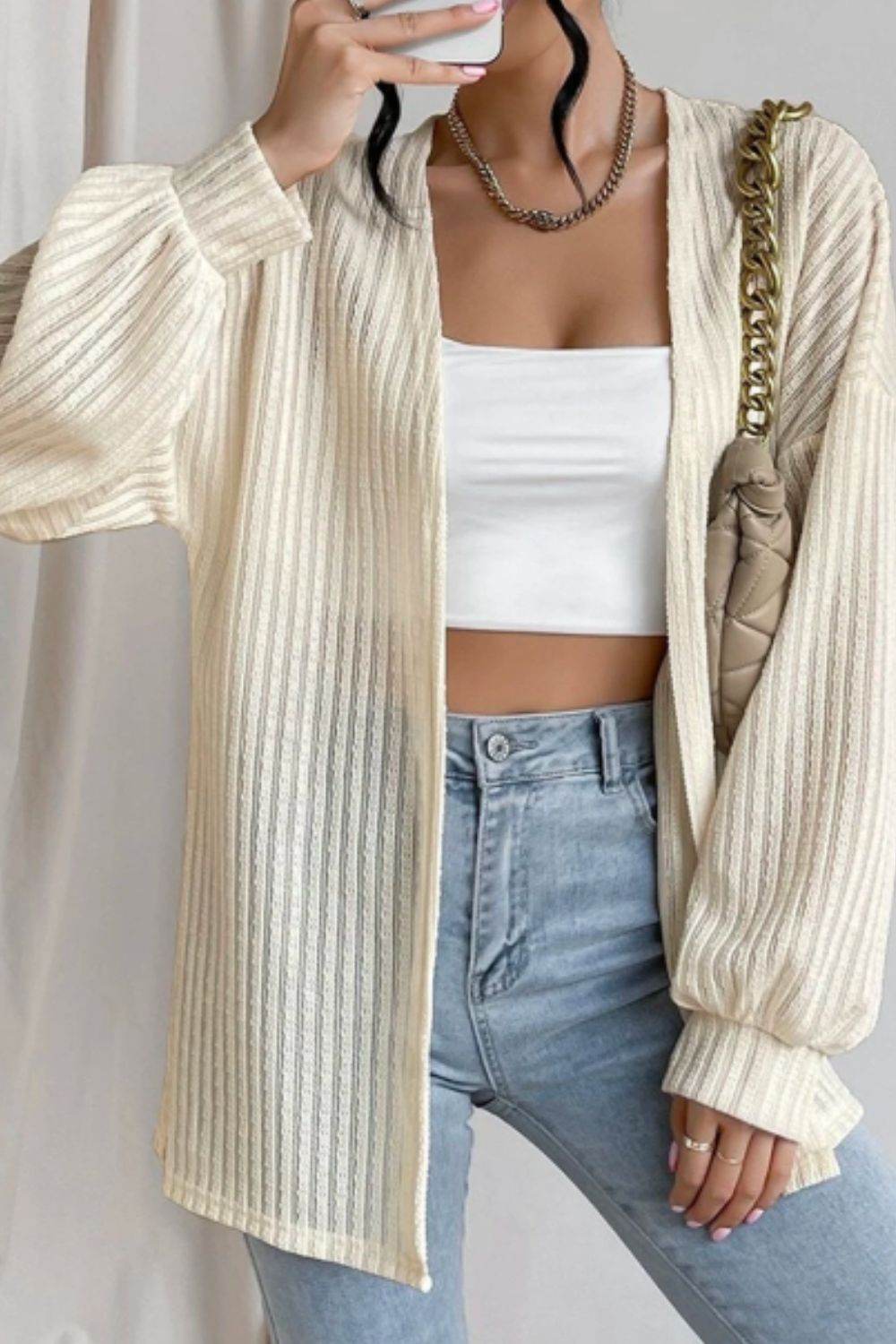 Open Front Long Sleeve Cardigan - DaTrendStore.Com