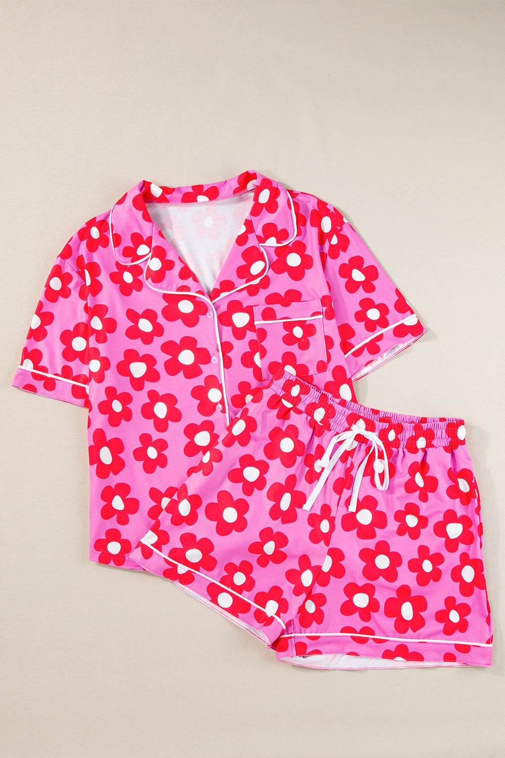 Pocketed Flower Half Sleeve Top and Shorts Lounge Set - DaTrendStore.Com