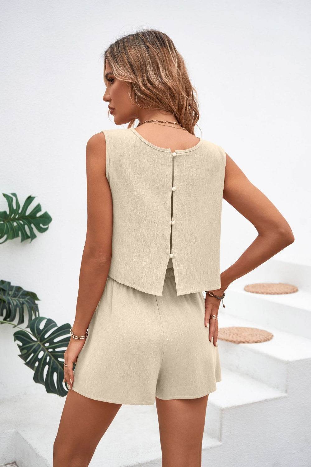 Round Neck Top and Drawstring Shorts Set - DaTrendStore.Com