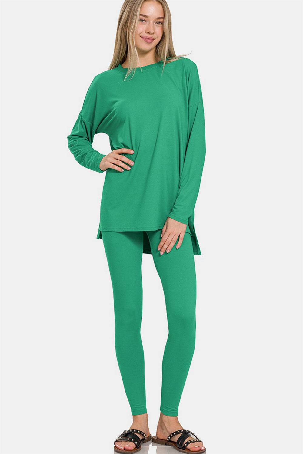 Zenana Full Size Brushed Microfiber Top and Leggings Lounge Set - DaTrendStore.Com
