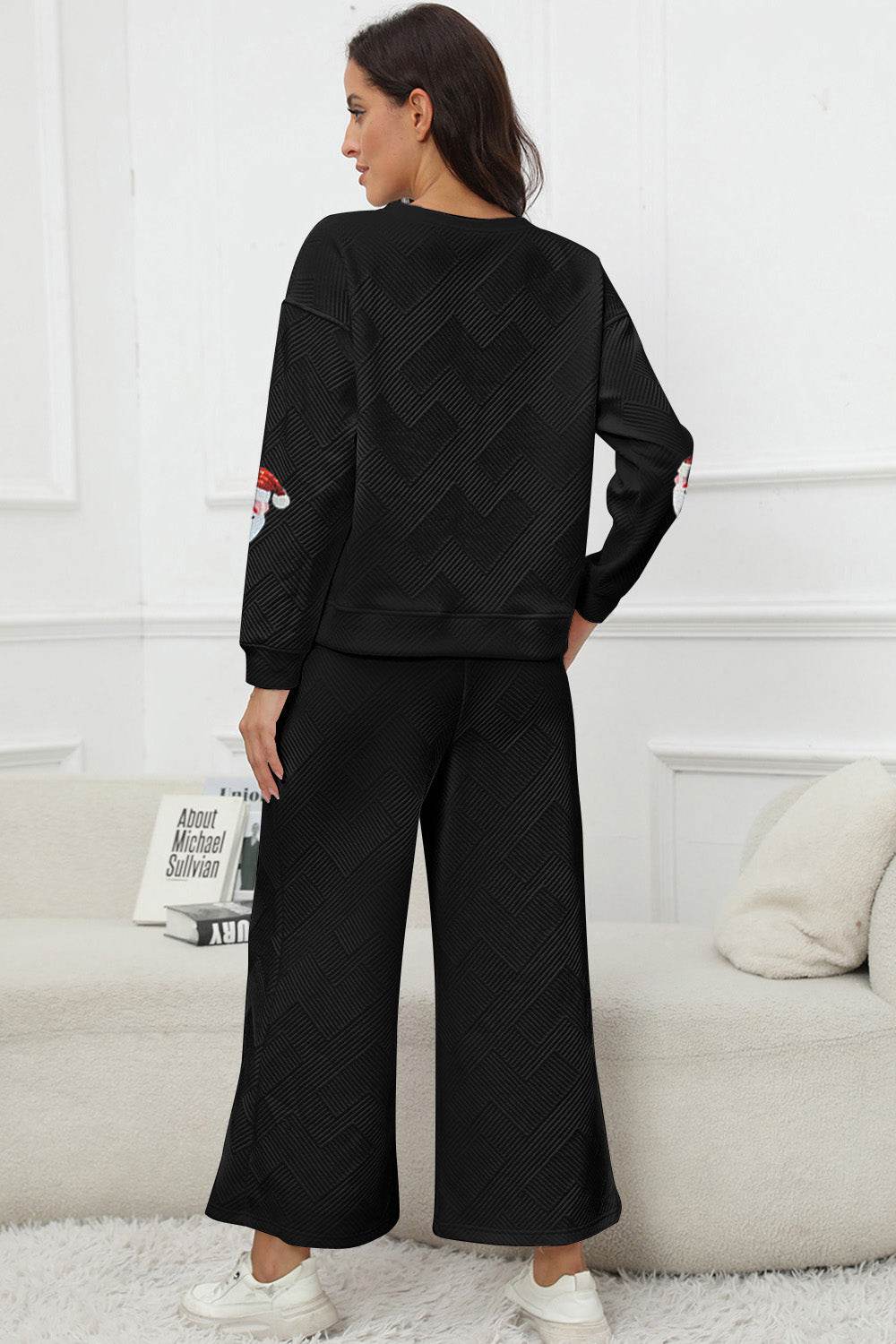 Santa Sequin Round Neck Top and Pants Set - DaTrendStore.Com