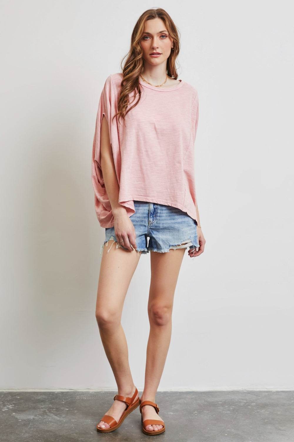 HEYSON Full Size Garment-Dyed Boat Neck Oversized Top - DaTrendStore.Com