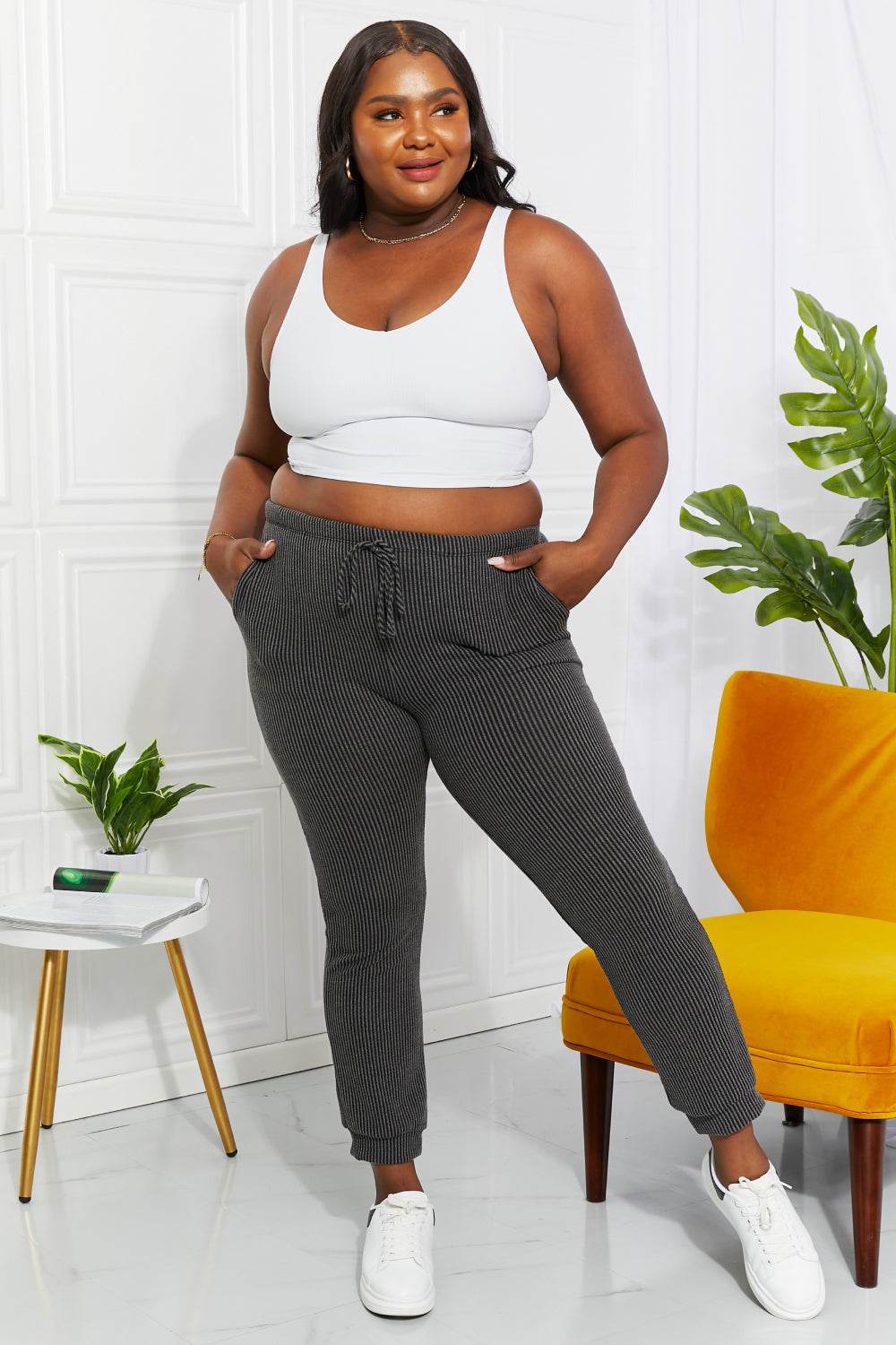 Blumin Apparel Full Size Easy Living Ribbed Joggers - DaTrendStore.Com