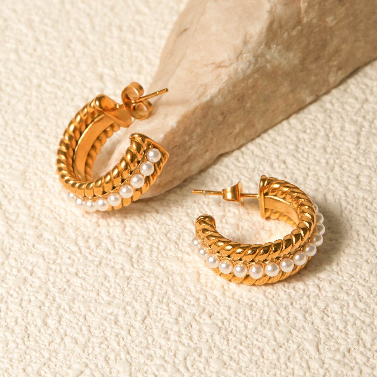 Stainless Steel Pearl C-Hoop Earrings - DaTrendStore.Com