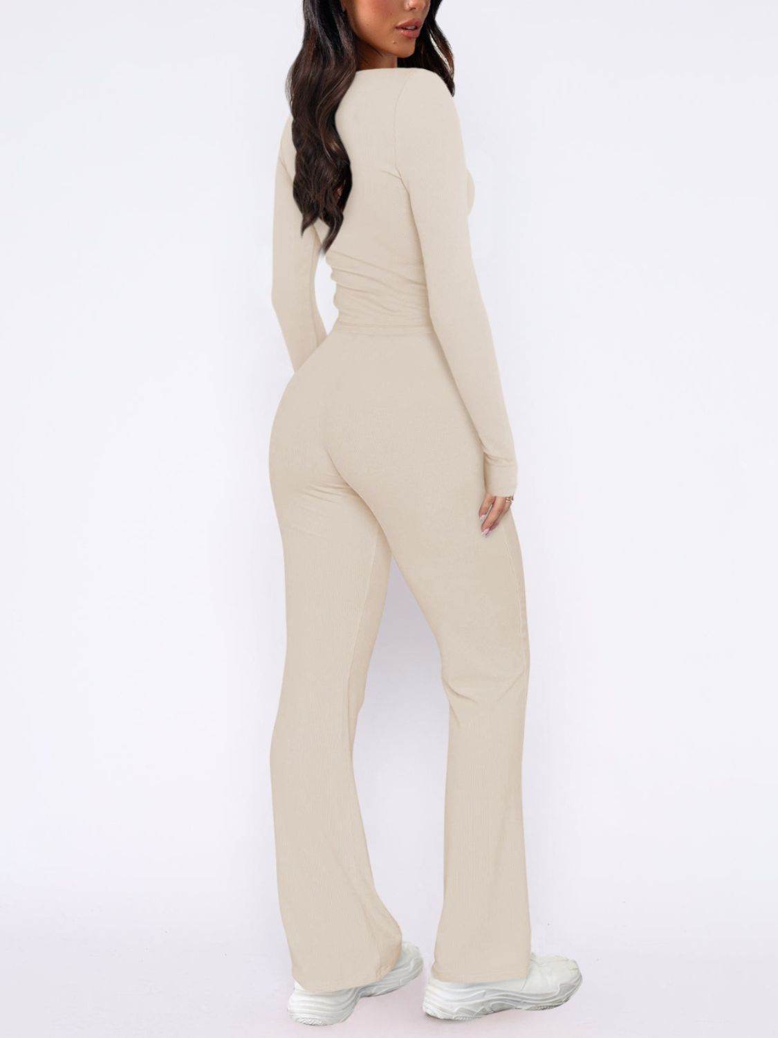 V-Neck Long Sleeve Top and Pants Set - DaTrendStore.Com