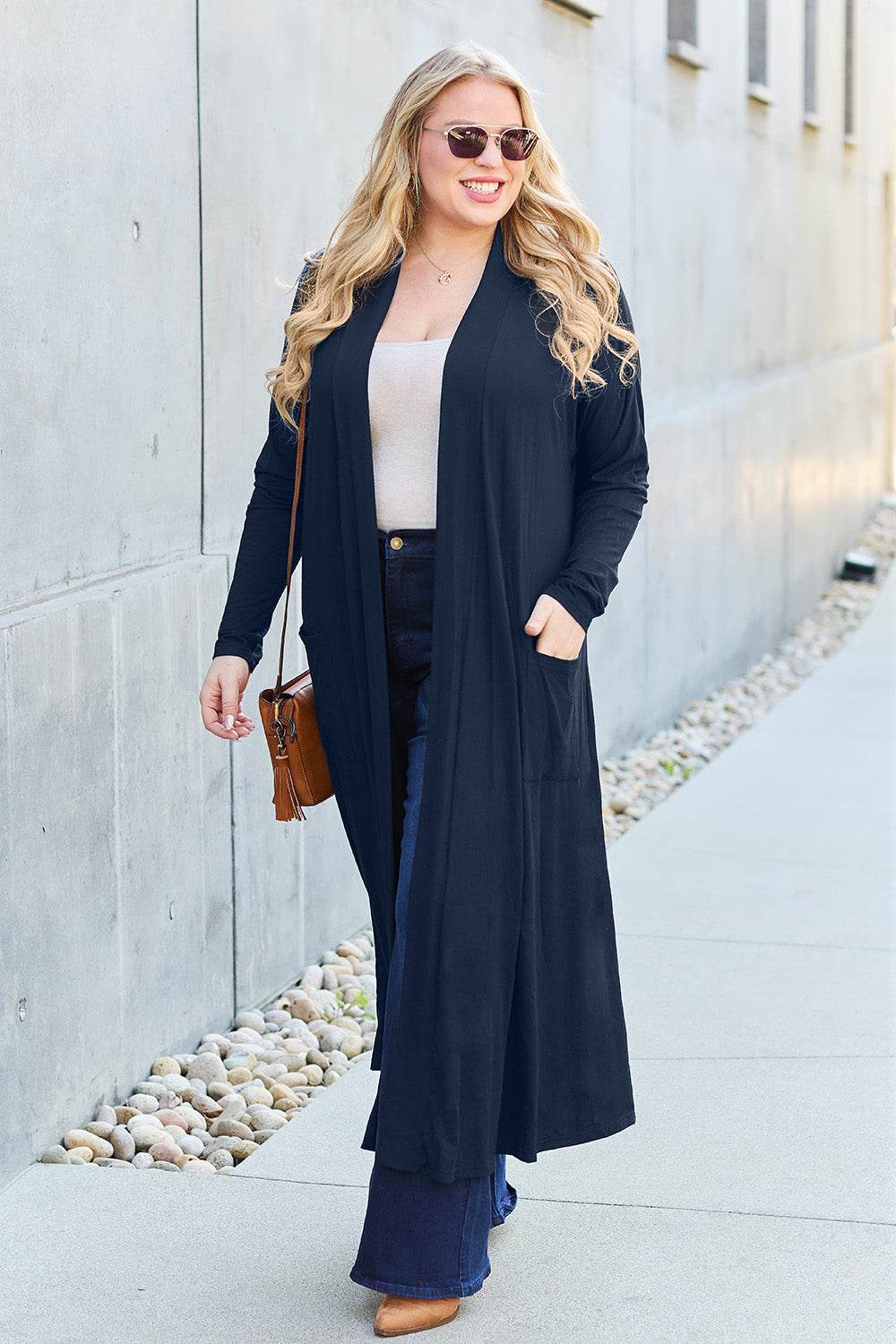 Basic Bae Full Size Open Front Long Sleeve Cover Up - DaTrendStore.Com