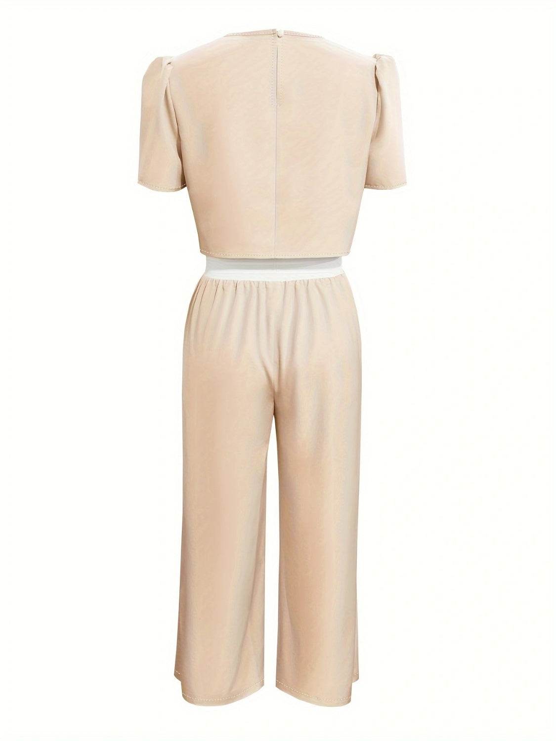 Round Neck Short Sleeve Top and Tied Pants Set - DaTrendStore.Com