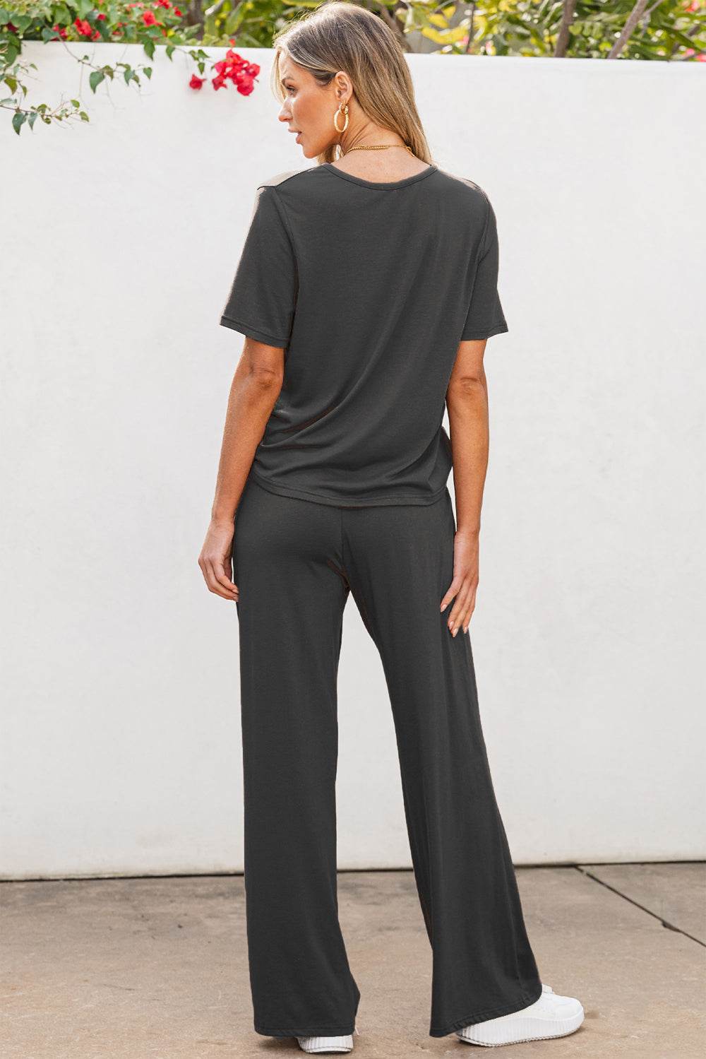 Round Neck Short Sleeve Top and Pants Set - DaTrendStore.Com